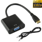 22cm full hd 1080p mini hdmi mâle à vga femelle câble adaptateur vidéo avec câble audio (noir) 22cm full hd 1080p mini hdmi mâle à vga femelle câble adaptateur vidéo avec câble audio (noir)
