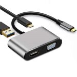 Adaptateur usb c vers hdmi vga 4k adaptateur 4 en 1 type c hub vers hdmi vga adaptateur multiport av ...
