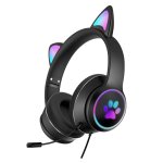 Akz - 022 usb + 3. 5mm port cat design casque � led pliable avec micro (noir)