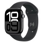 Apple watch series 10 gps + cellular 42mm jet black alu case, black sport band s / m eu mwx63