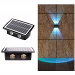 Applique solaire 4led ext�rieure �tanche haut et bas projecteurs � deux t�tes (lumi�re de couleur)