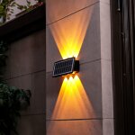 Applique solaire 6led extrieure tanche haut et bas projecteurs  deux ttes (lumire jaune)
