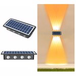 Applique solaire 8led ext�rieure �tanche haut et bas projecteurs � deux t�tes (lumi�re jaune)