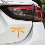 Autocollant d�coratif en m�tal en forme de libellule avec une voiture (or)