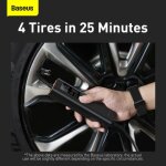 Baseus car tool super mini inflator tyre pump 15sec fast inflation, 4 tires in 25 minutes, black (crcq000001) ...