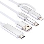 Cble adaptateur 3 en 1 micro usb & 8 broches & type - c vers hdmi hd 1080p hdtv (argent)
