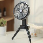 Camping en plein air ventilateur de charge usb ventilateur  tte pivotante avec trpied led (noir)