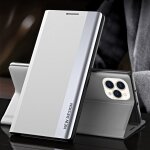 Cas de cuir horizontal horizontal ultra - mince ultra - mince lat�ral avec support pour iphone 13 (argent) ...