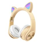 Casque de jeu sans fil bluetooth � oreilles de chat avec lumi�re (or)