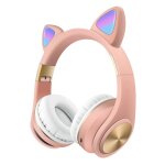 Casque de jeu sans fil bluetooth à oreilles de chat avec lumière (rose) Casque de jeu sans fil bluetooth à oreilles de chat avec lumière (rose)