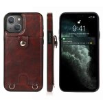 Cuir pu antichoc + �tui de protection tpu avec emplacement de carte et lani�re pour iphone 13 pro (brown) ...