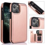 Double boucle pu put pu put protecture avec slots et porte porte pour iphone 13 (rose gold)