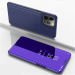 �tui de cuir horizontal de miroir plaqu� horizontal avec support pour iphone 13 pro (bleu violet)