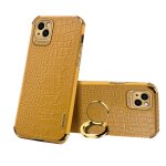 �tui en cuir � motif de crocodile tpu galvanopli� avec porte - bague pour iphone 13 mini (jaune)