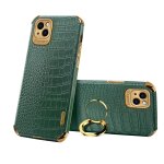 �tui en cuir � motif de crocodile tpu galvanopli� avec porte - bague pour iphone 13 mini (vert)