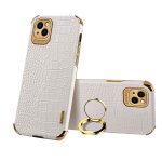 Étui en cuir à motif de crocodile tpu galvanoplié avec porte - bague pour iphone 13 pro (blanc) Étui en cuir à motif de crocodile tpu galvanoplié avec porte - bague pour iphone 13 pro (blanc)