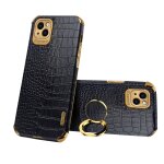 Étui en cuir de motif de crocodile tpu galvanoplié avec porte - bague pour iphone 13 pro (noir) Étui en cuir de motif de crocodile tpu galvanoplié avec porte - bague pour iphone 13 pro (noir)