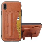 Fierre shann pour iphone x pleine couverture housse en cuir avec support et fente pour carte (brun)
