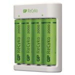 Gp battery charger b411 with 4x aaa rechargable batteries, 2100 mah, 1. 2v, white eu