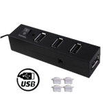 Hub usb 2. 0 haute vitesse 4 ports avec anti - poussière et interrupteur, plug and play (noir) Hub usb 2. 0 haute vitesse 4 ports avec anti - poussière et interrupteur, plug and play (noir)