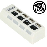 Hub usb 2. 0 haute vitesse 4 ports avec commutateur et 4 led, plug and play (blanc)