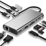 Hub usb c, adaptateur usb c 11 en 1 dongle avec 4k hdmi, vga, type c pd, usb3. 0, ethernet rj45, lecteur ...