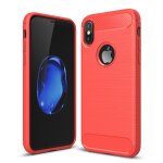 Pour iphone x / xs fibre de carbone tpu texture brosse antichoc housse de protection arrire (rouge) ...