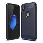 Pour iphone x / xs fibre de carbone tpu texture bross�e antichoc �tui de protection arri�re (marine)