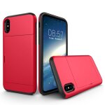 Pour iphone x / xs tpu + pc dropproof case de couverture arri�re avec fente pour carte (rouge)