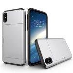 Pour iphone x / xs tpu + pc dropproof case housse de protection avec fente pour carte (argent)