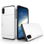 Pour iphone x / xs tpu + pc dropproof case housse de protection avec fente pour carte (blanc)