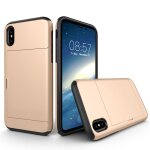 Pour iphone x / xs tpu + pc dropproof case housse de protection avec fente pour carte (or)