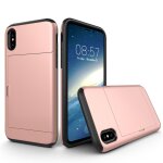 Pour iphone x / xs tpu + pc dropproof case housse de protection avec fente pour carte (rose gold)