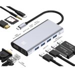 Junsunmay 11 en 1 type - c vers 4k hdmi + vga + rj45 adaptateur de station d'accueil pd hub de charge ...