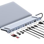 Junsunmay 12 en 1 multifonctionnel usb c hub docking station adapter sd / tf card reader