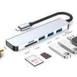 Junsunmay 6 en 1 type - c vers 4k adaptateur de station d'accueil hdmi hub usb - c lecteur de carte sd ...