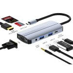 Junsunmay adaptateur de station d'accueil 8 en 1 type - c vers 4k hdmi + vga hub de charge rapide pd