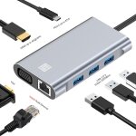 Junsunmay adaptateur de station d'accueil ethernet 7 en 1 type - c vers 4k hdmi / vga / 1000m hub usb ...