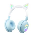 Ke28 rgb cute cat ears bluetooth casque de musique sans fil avec micro amovible (bleu)