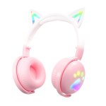 Ke28 rgb cute cat ears bluetooth casque de musique sans fil avec micro amovible (rose)