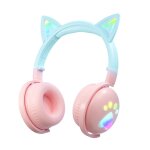 Ke28 rgb cute cat ears bluetooth casque de musique sans fil avec micro dtachable (rose + bleu)