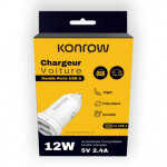 Konrow kcc12aaw - adaptateur allume - cigare 2 ports usb a - charge rapide 12w, blanc (compatible, blister) ...