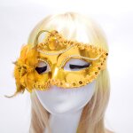 Mascarade halloween fte danse placage ct fleur plume masque de princesse de venise (or)