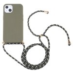 Mat�riau de paille de bl� + tpu case antichoc avec lani�re � cou pour iphone 13 mini (vert fonc�)