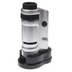 Microscope de poche à objectif avec grossissement de 20x - 40x avec lumière led (argent) Microscope de poche à objectif avec grossissement de 20x - 40x avec lumière led (argent)