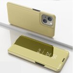 Miroir en plaqu� horizontal horizontal case en cuir avec support pour iphone 13 (or)