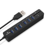 Multi usb 2. 0 hub usb splitter haute vitesse 6 ports avec lecteur de carte tf sd (noir)