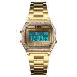 Skmei mode femme rveil tanche diamant montre lectronique or