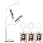 Support universel de support de t�l�phone portable selfie ring light avec clip de microphone et r�glage ...