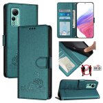 Pour ulefone note 14 cat rat motif en relief rfid �tui en cuir avec cordon (vert paon)